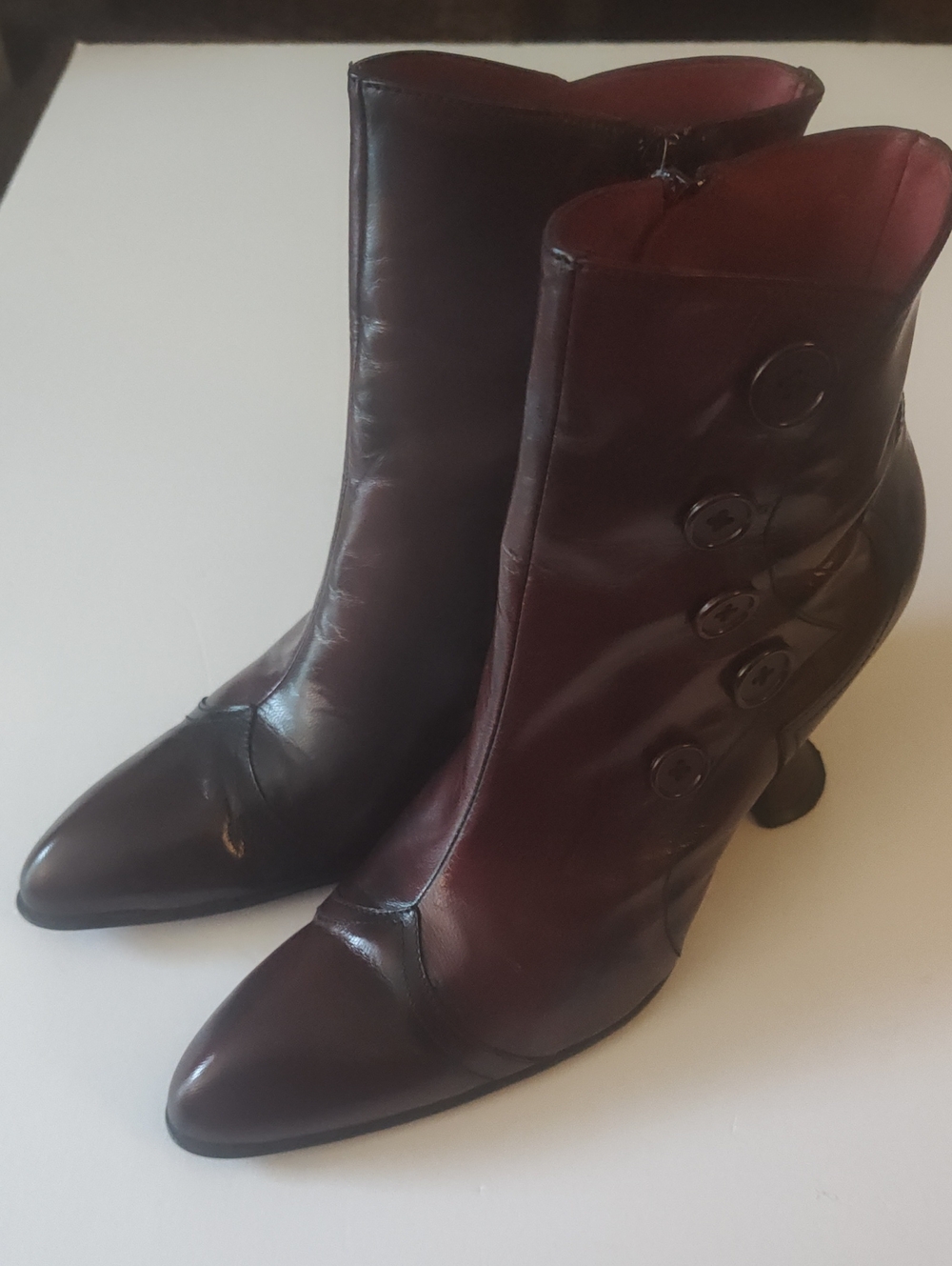 Shellys London Antik Vintage-Style Burgundy Button Ankle Boots Size 40 US 9